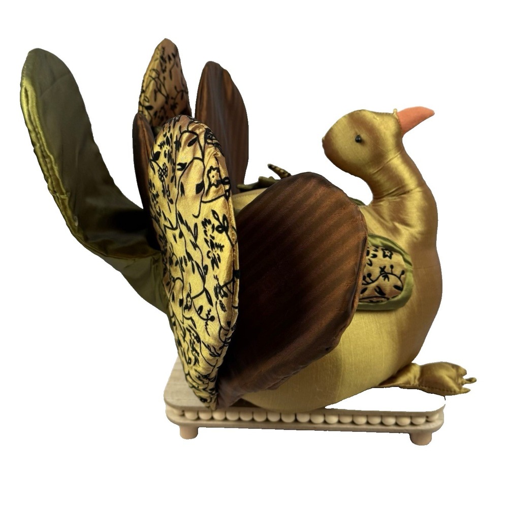 Decorative Turkey Plush Shiny Satin Fabric Fall Floral Thanksgiving Decor 15x18 - Picture 3 of 14